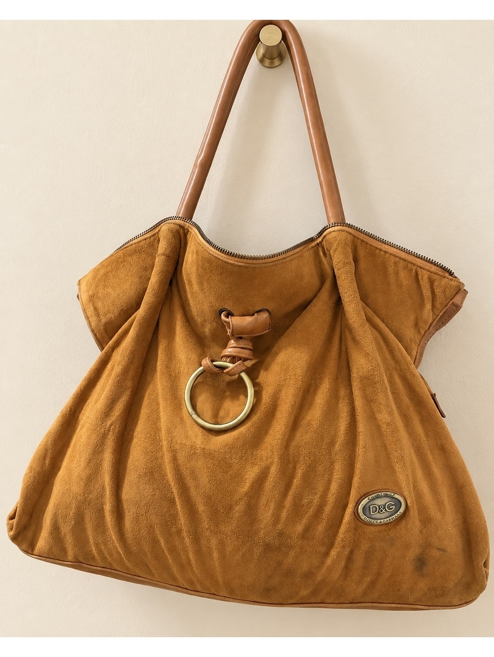 Vintage Dolce & Gabbana D&G Camel Suede Large Shoulder Tote Bag Y2K